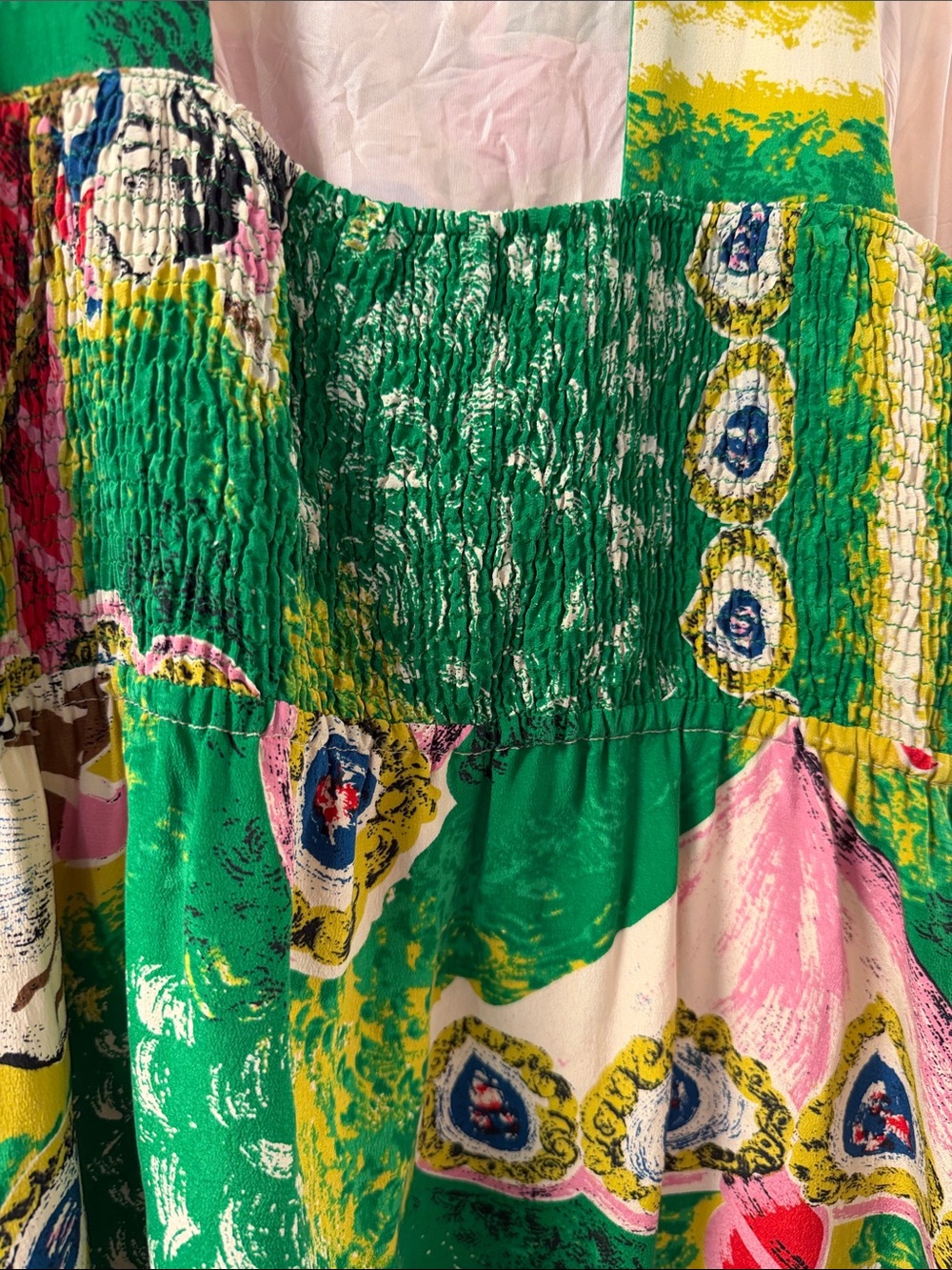 Anthropologie Moulette Soeurs Green Floral Print Midi Dress with Black Ruffle - Picture 5 of 6
